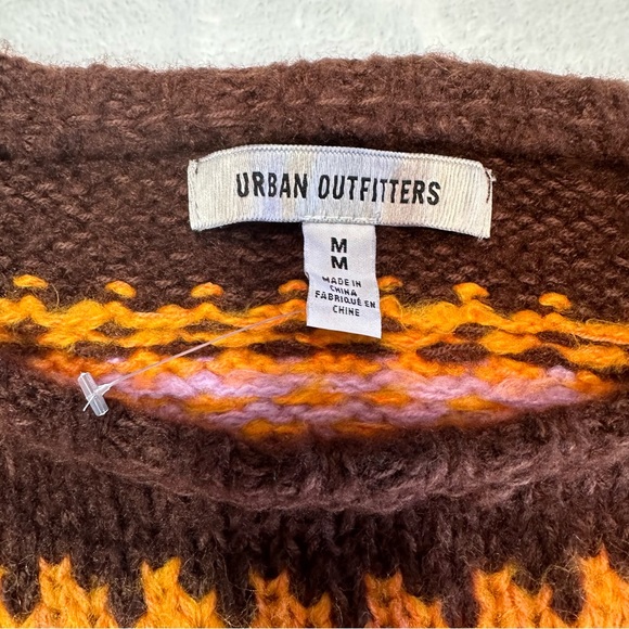 Urban Outfitters Cropped Sweater Women Size M Brown Pink Yellow FairIsle NWOT - Picture 7 of 11